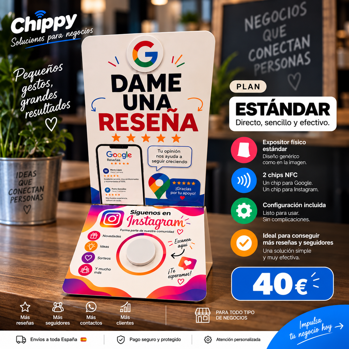 Expositor NFC Google + Instagram | Plan Estándar